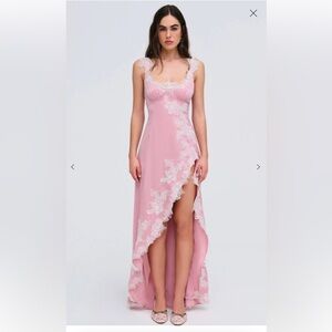 FOR LOVE & LEMONS. Delicate Pink Lace-Trim Maxi Dress